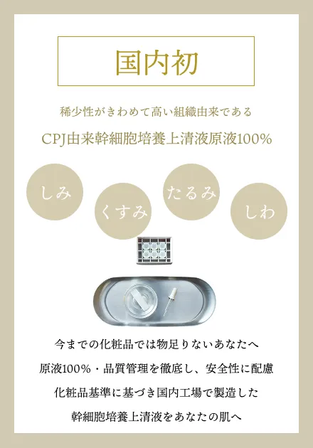 国内初 稀少性がきわめて高い組織由来である CPJ由来幹細胞培養上清液原液100%